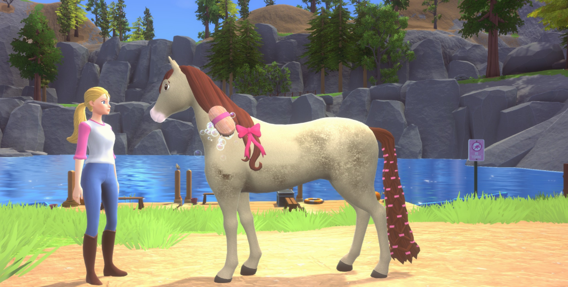 Su Barbie Horse Trails puoi spazzolare e curare il tuo pony. Fonte: Gamereactor