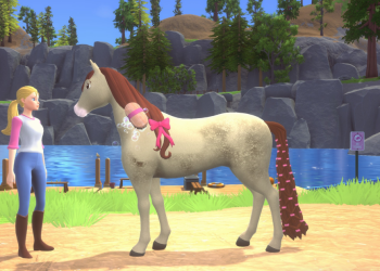 Su Barbie Horse Trails puoi spazzolare e curare il tuo pony. Fonte: Gamereactor