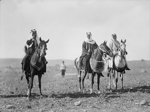 640px Emir Sauds visit to Emir Abdullah in Amman. Emir Abdullah on horse back with mounted attendants LOC matpc.18937